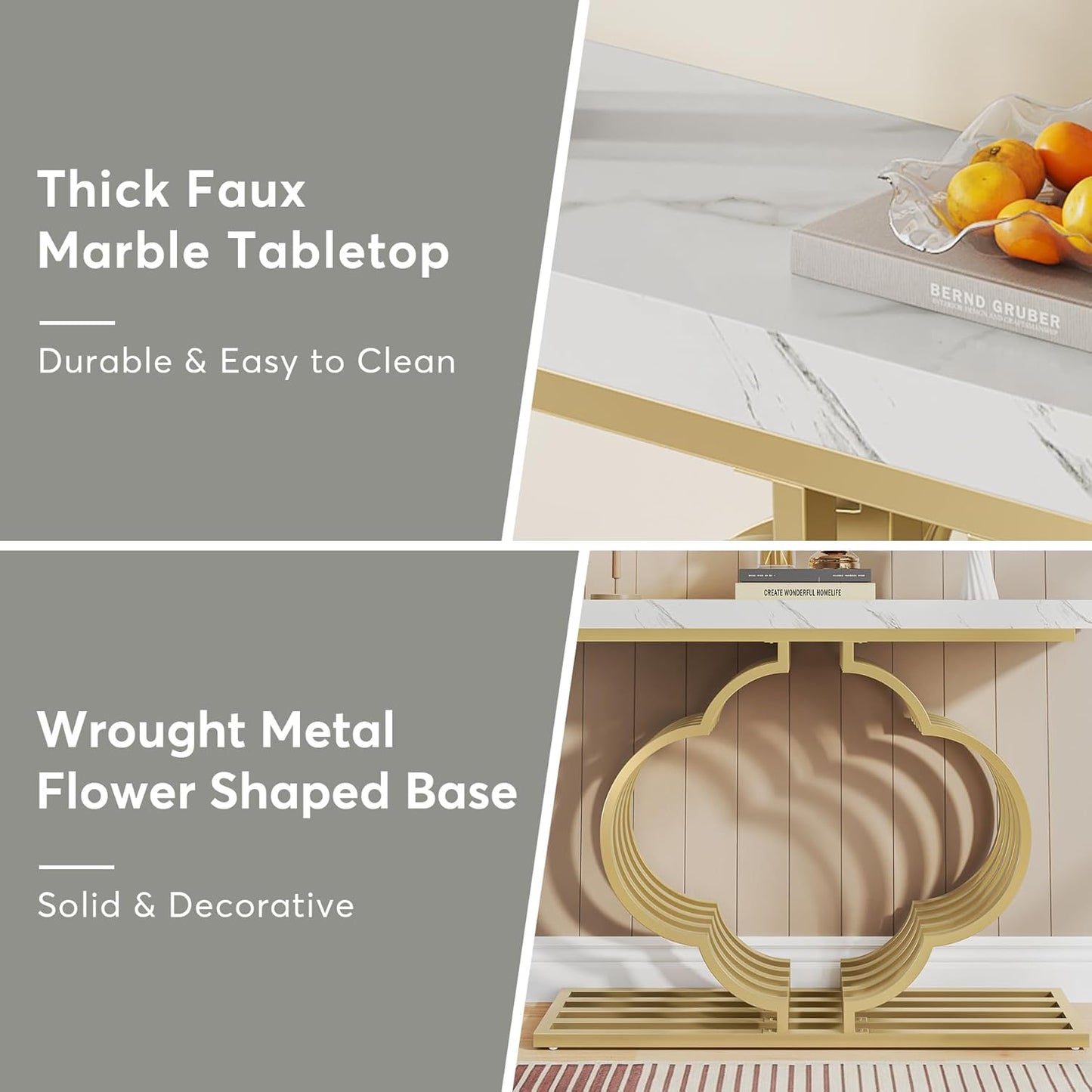 Gold Konsolentisch - Moderner Eingangstisch mit blumenförmigem Sockel