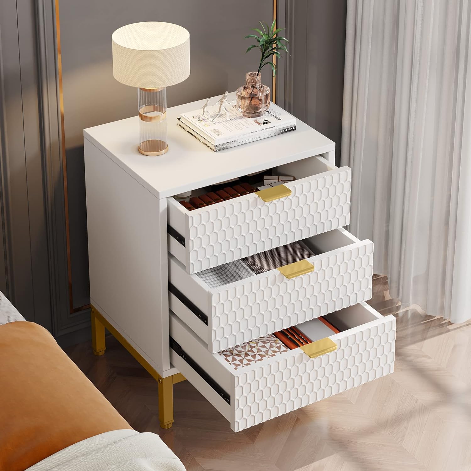 moderner Nachttisch 65.5cm hoher Nachttisch mit 3 Schubladen