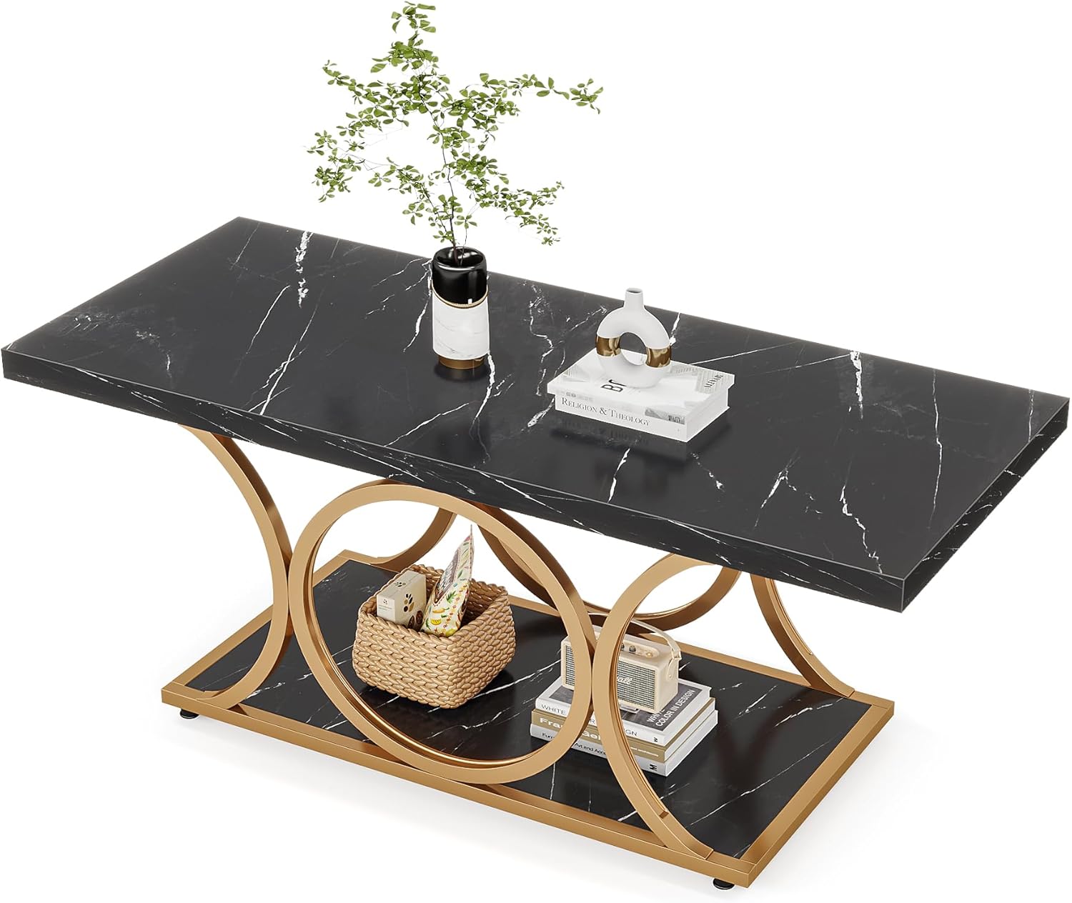 Rechteckiger Couchtisch, 120cm Mitteltisch mit Kunstmarmorplatte