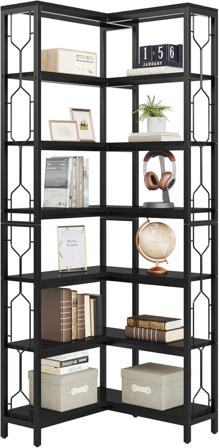 Freistehendes Bücherregal von Tribesigns, Eckregal aus Holz mit 7 Ebenen