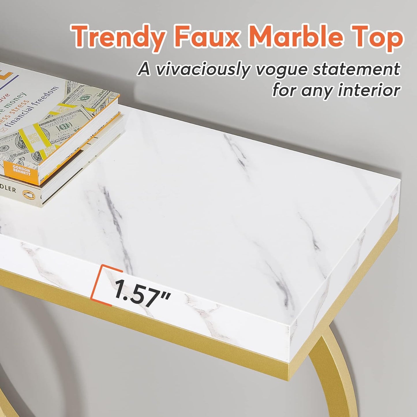 Modern Weiß und Gold Konsolentisch - Faux Marmor Sofa Tisch