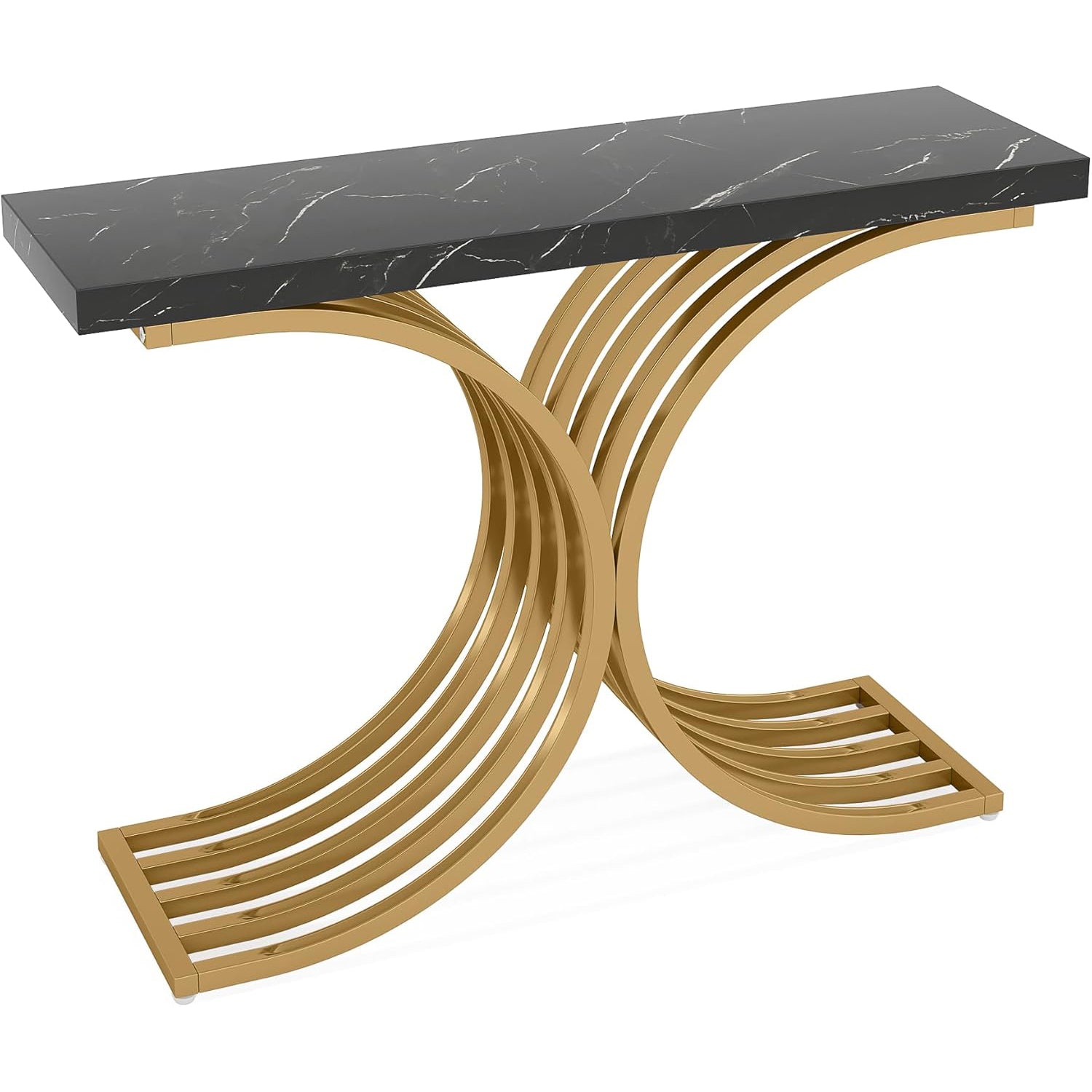 Schmaler Konsolentisch - Beistelltisch mit goldfarbenem Metallgestell, Flurtisch