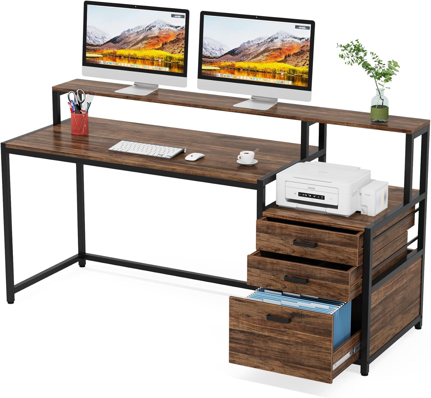 Ergonomischer Bürotisch - Tribesigns Schreibtisch mit Schubladen und Monitorständer