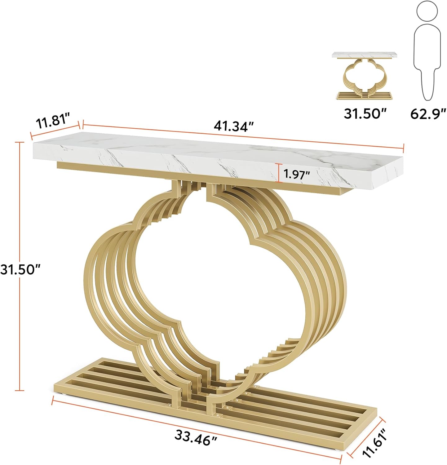 Gold Konsolentisch - Moderner Eingangstisch mit blumenförmigem Sockel