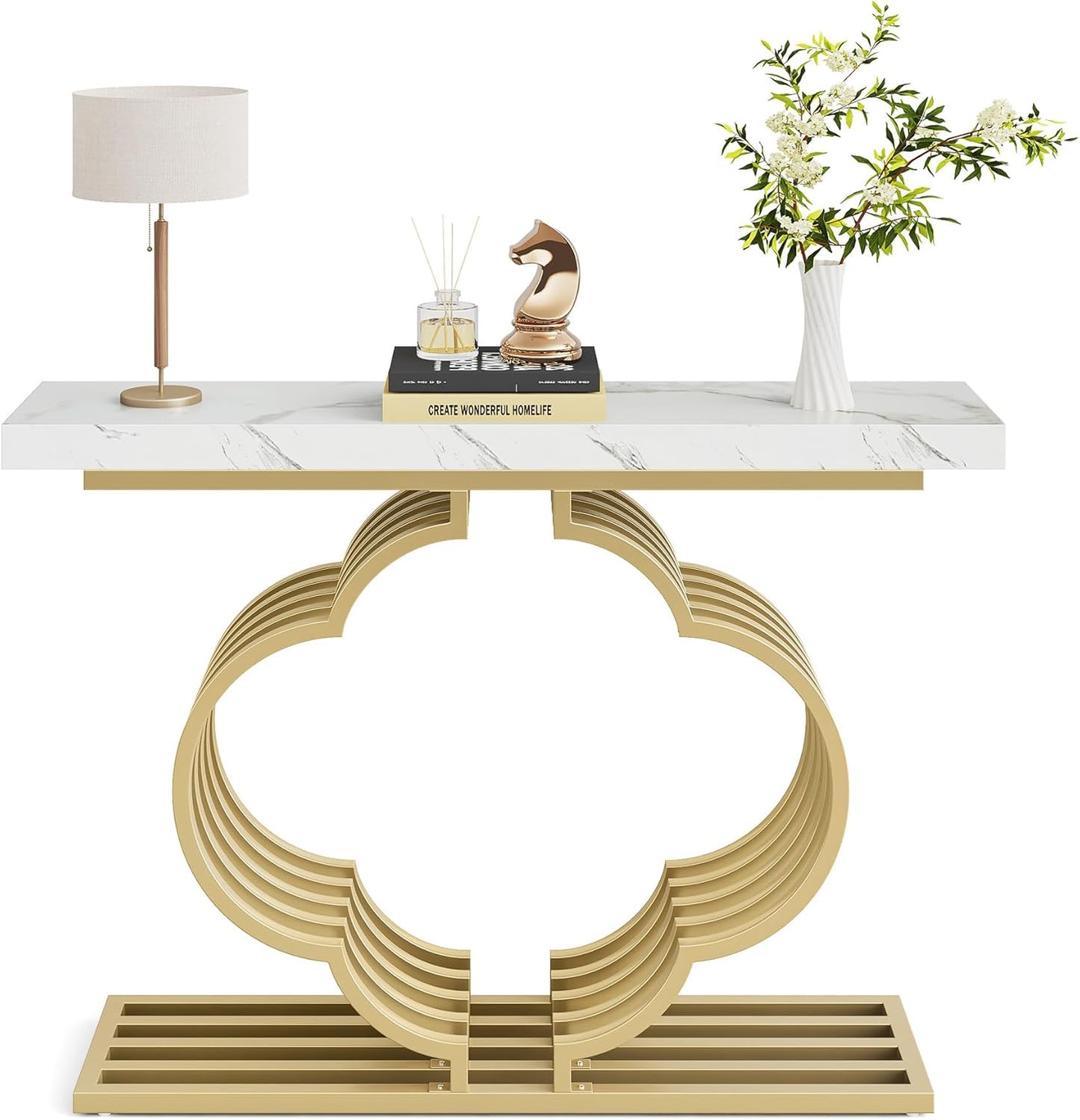 Gold Konsolentisch - Moderner Eingangstisch mit blumenförmigem Sockel