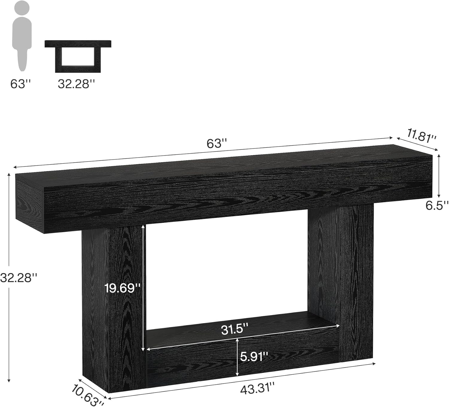160 cm Konsolentisch, Bauernhaus-Sofatisch mit 2 Ebenen, Eingangstisch