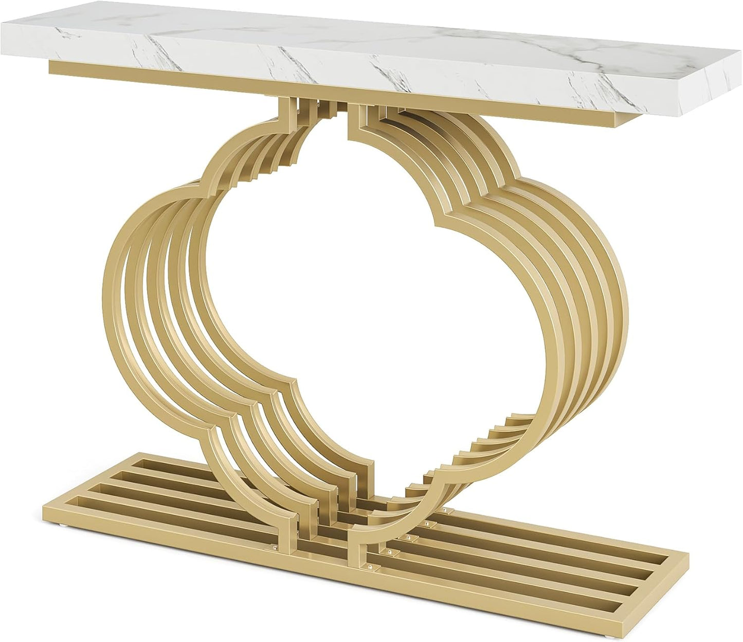 Gold Konsolentisch - Moderner Eingangstisch mit blumenförmigem Sockel