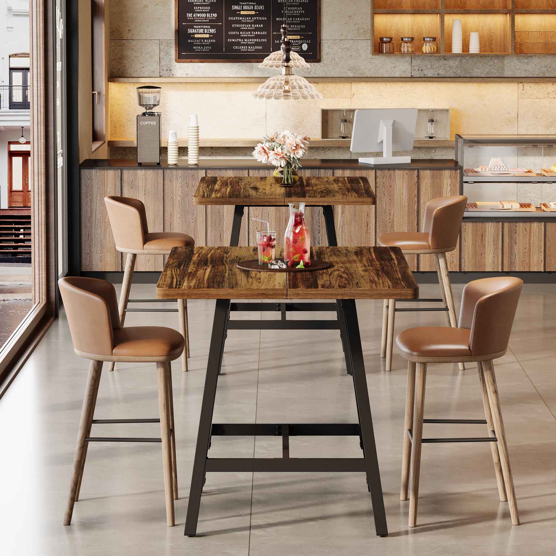 Quadratischer Bartisch im Industriedesign, Hoher Stehtisch mit verstärkter Tischplatte für Küche & Wohnzimmer