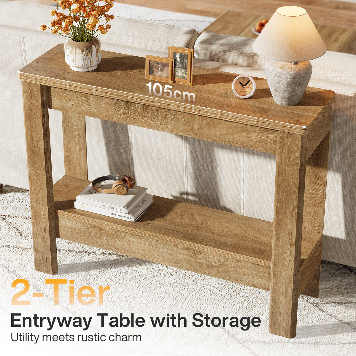 Tribesigns Konsolentisch 105 cm, Schmaler Flurtisch im Landhausstil mit 2 Ablagen