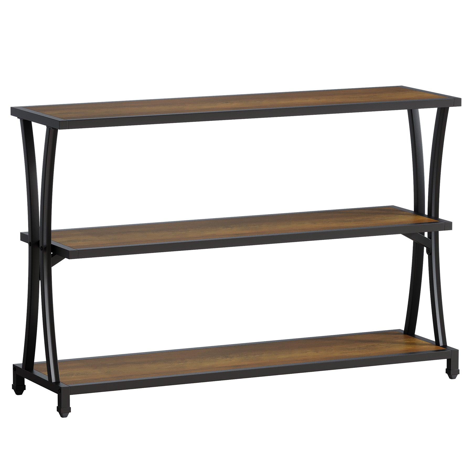 Schmaler Konsolentisch im Industrial-Stil mit 3 Ablagen, Flur- und Sofatisch in Holzoptik mit stabilem Metallrahmen