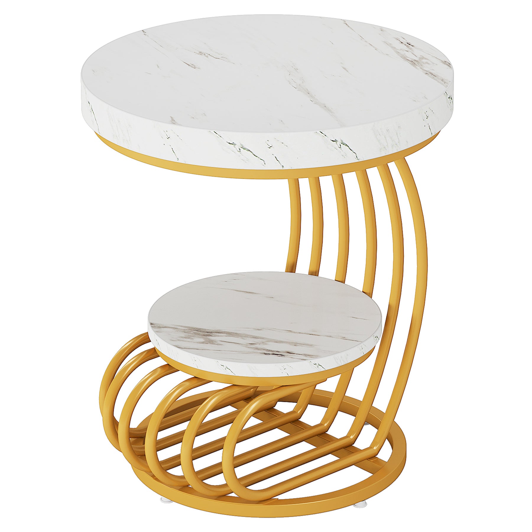 Runder Beistelltisch, 2-stöckiger Beistelltisch aus Kunstmarmor mit Ablagefläche