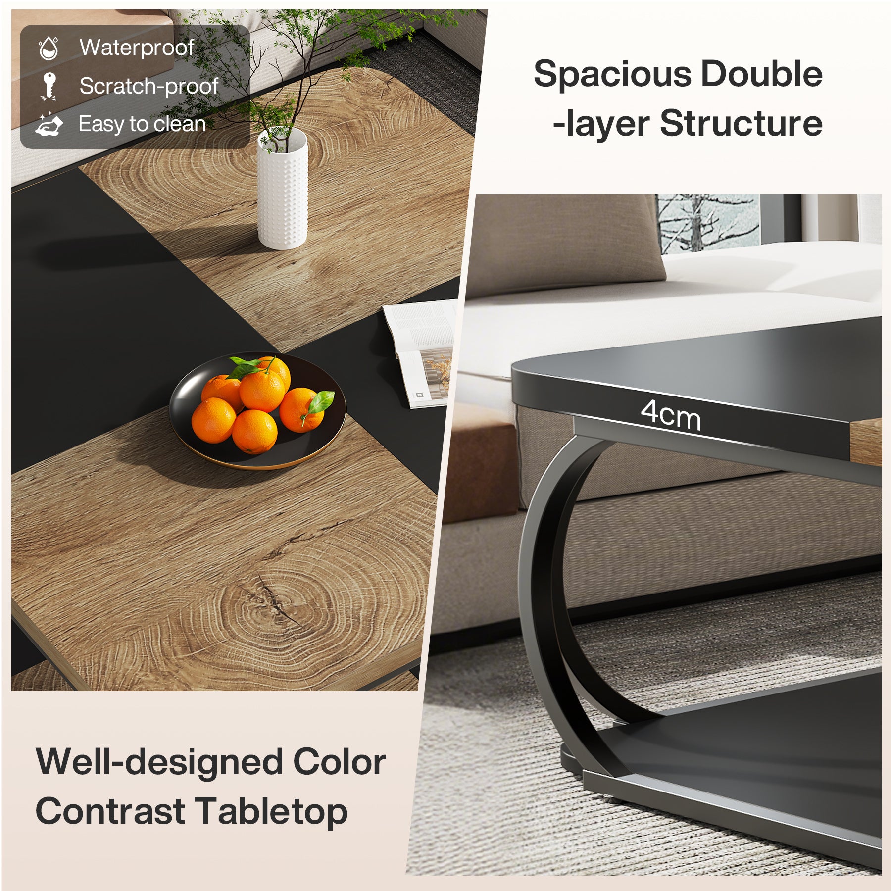 Quadratisch Couchtisch aus Holzwerkstoff Niedrig Wohnzimmertisch