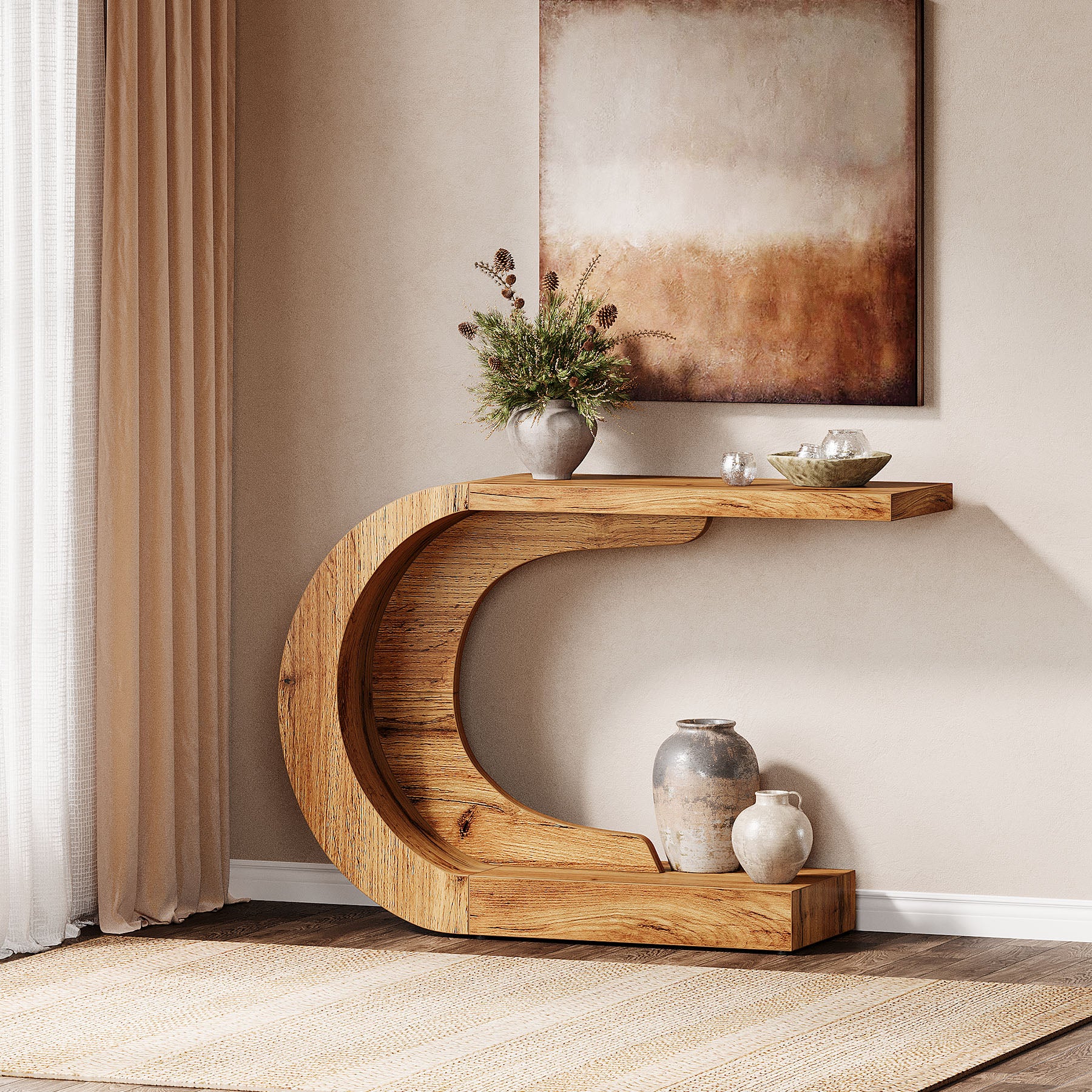 110 cm C-förmiger Mid-Century Modern-Konsolentisch für den Eingangsbereich