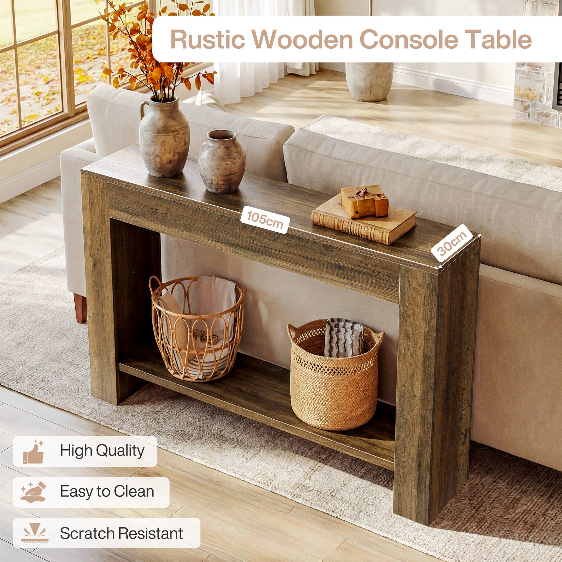 Tribesigns Schmaler Konsolentisch 105 cm, 2-stufiger Flurtisch im Landhausstil mit Ablage