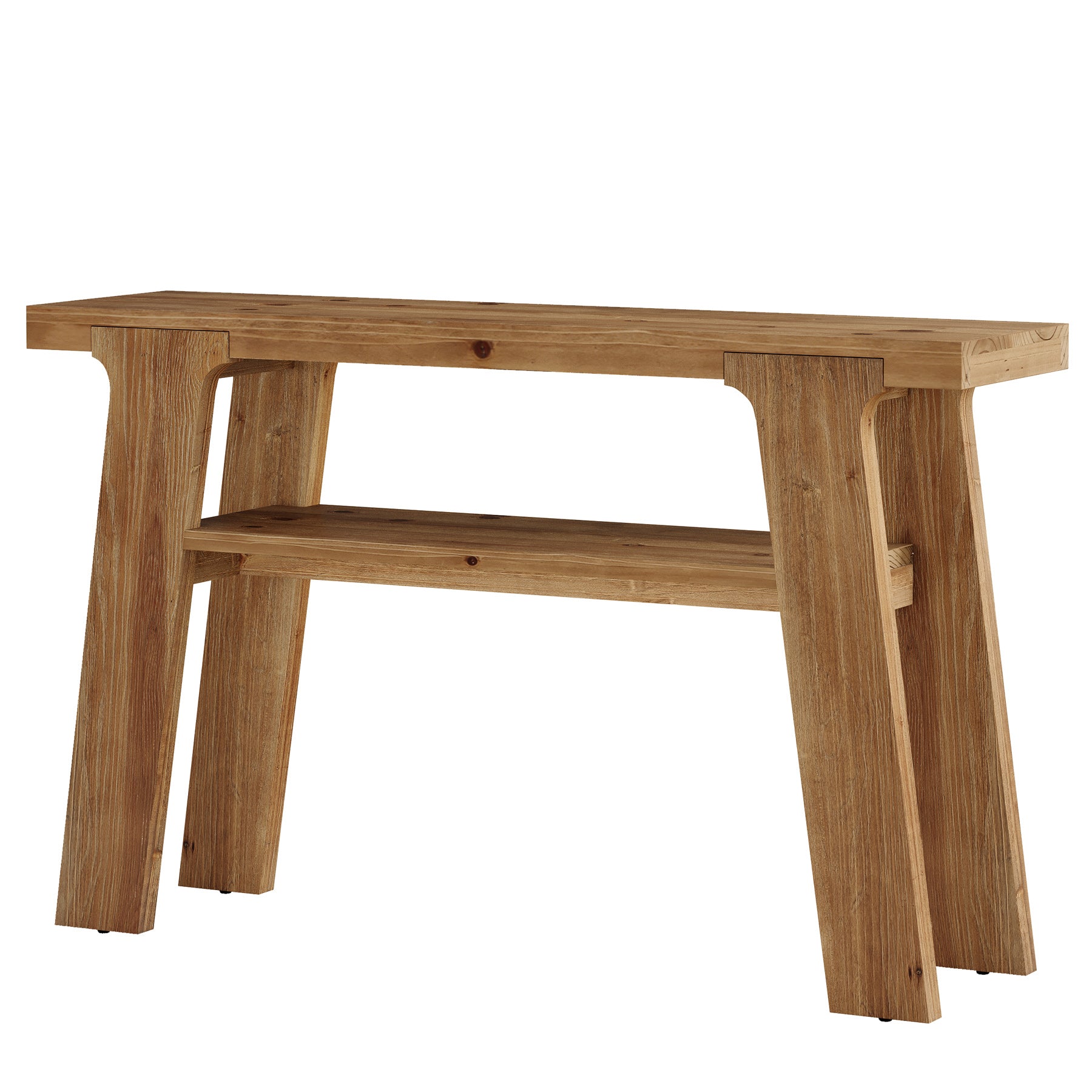 Massivholz-Konsolentisch 120 cm, Rustikaler Flur- und Sofatisch mit 2 Ablagen, Landhausstil