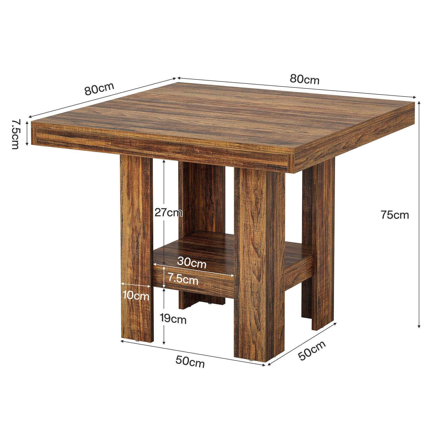 80x80 cm Esstisch - Industrieller Quadrattisch in rustikalem Braun