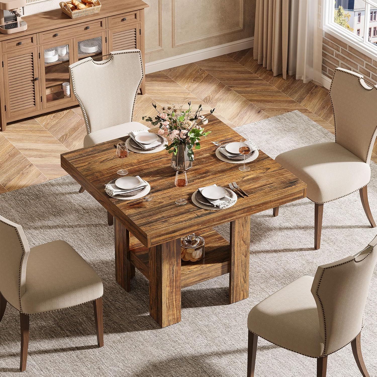 80x80 cm Esstisch - Industrieller Quadrattisch in rustikalem Braun