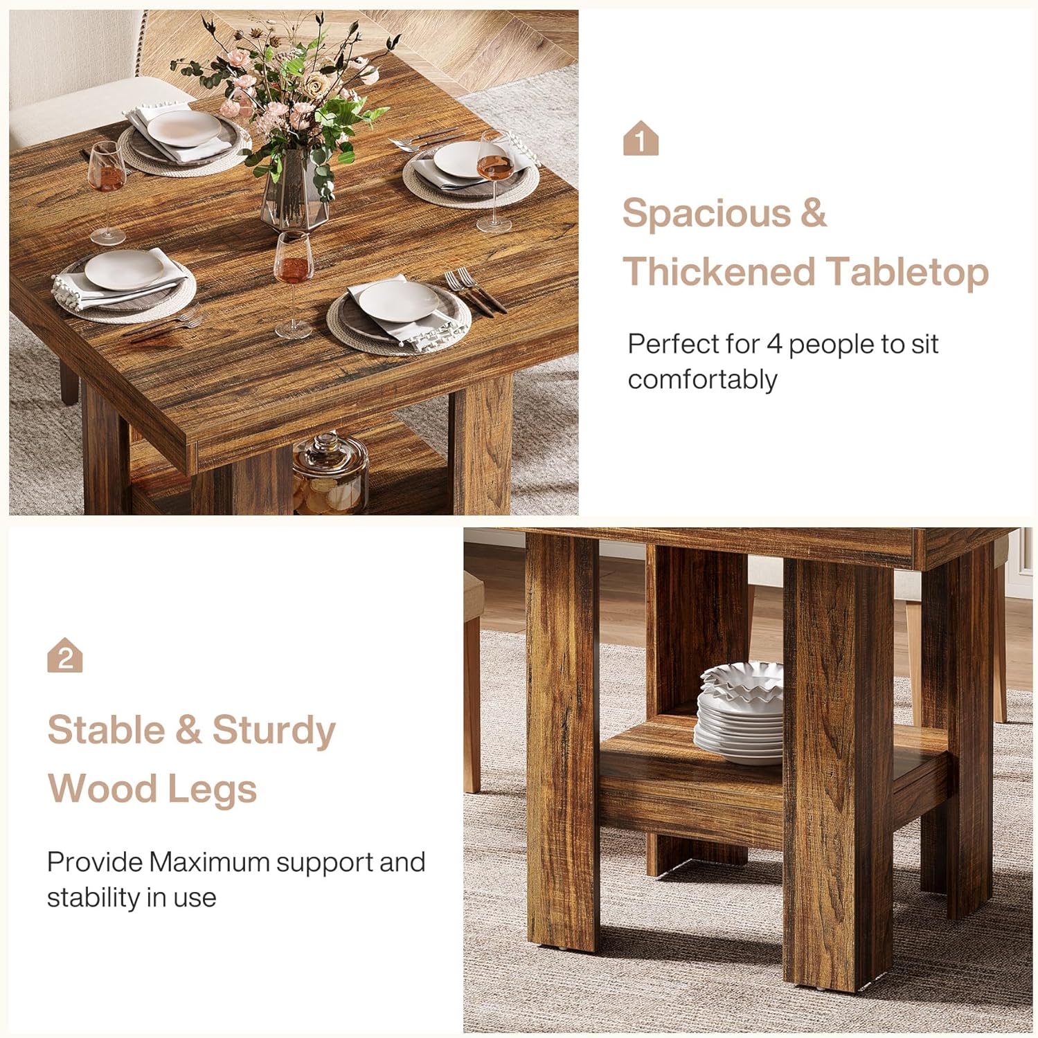 80x80 cm Esstisch - Industrieller Quadrattisch in rustikalem Braun