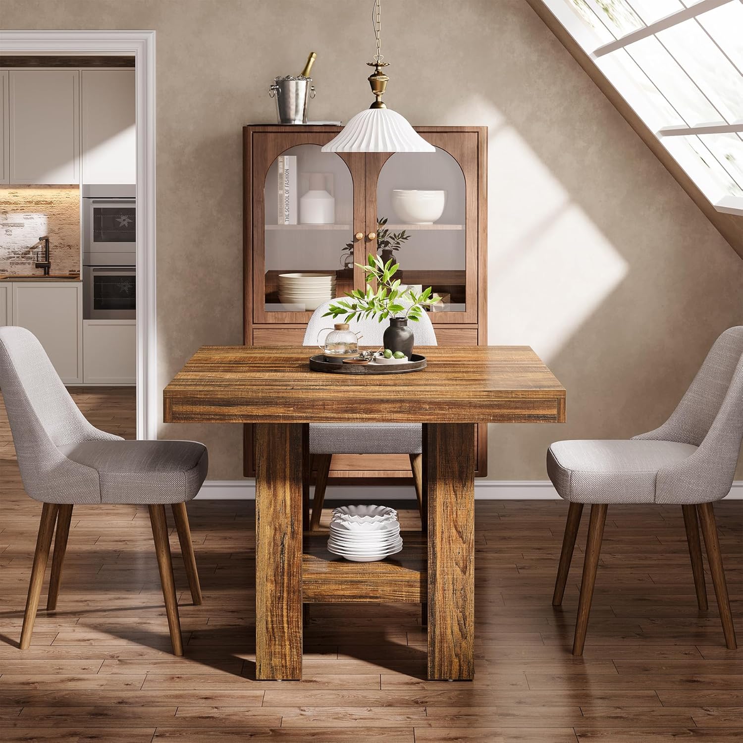 80x80 cm Esstisch - Industrieller Quadrattisch in rustikalem Braun