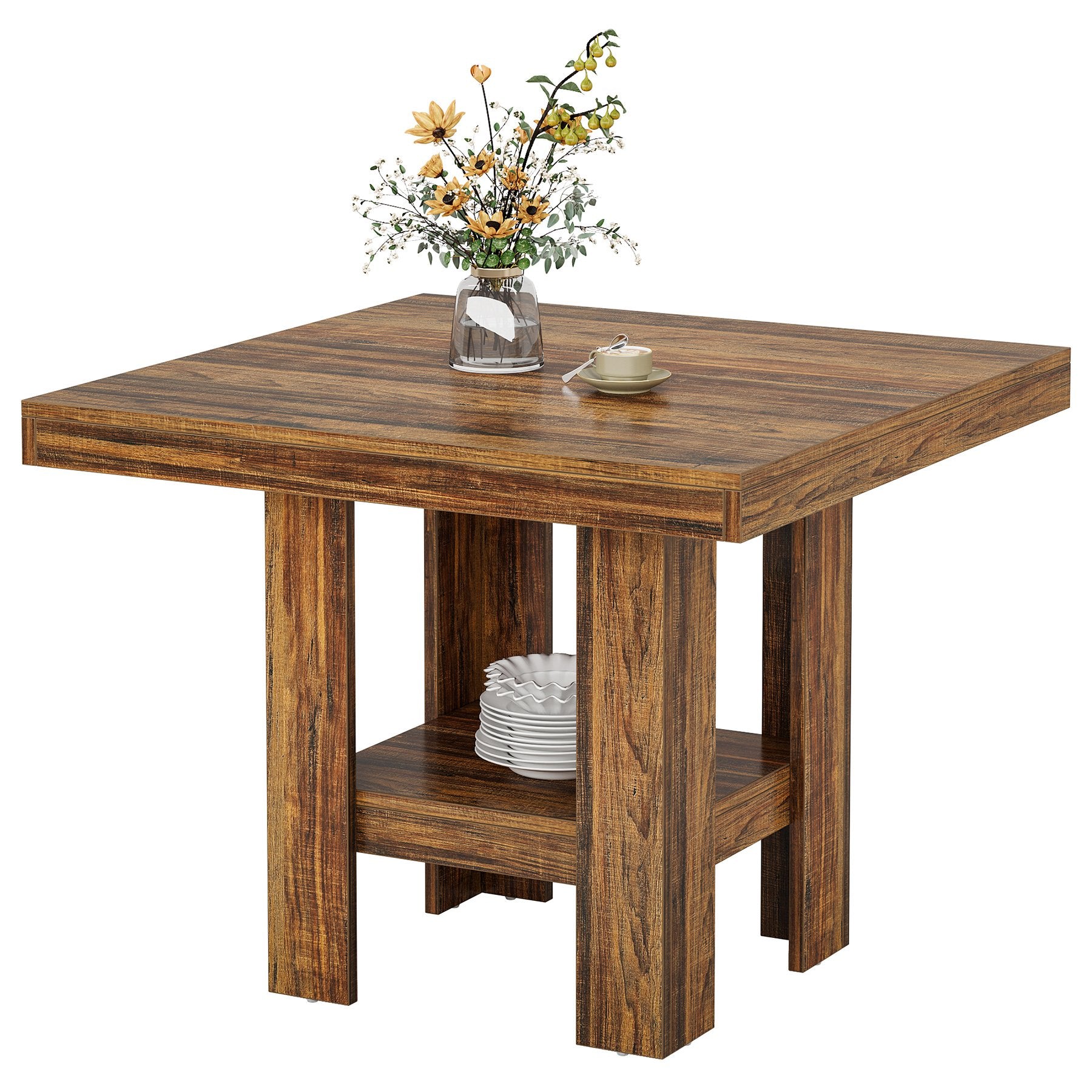 80x80 cm Esstisch - Industrieller Quadrattisch in rustikalem Braun