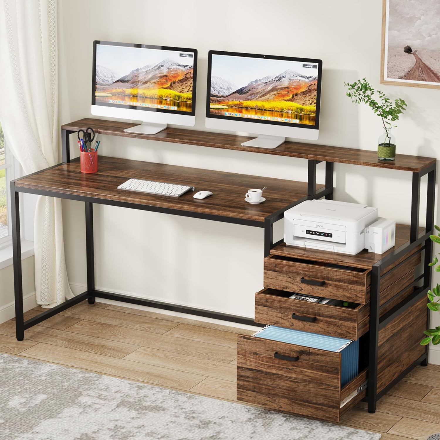 Ergonomischer Bürotisch - Tribesigns Schreibtisch mit Schubladen und Monitorständer