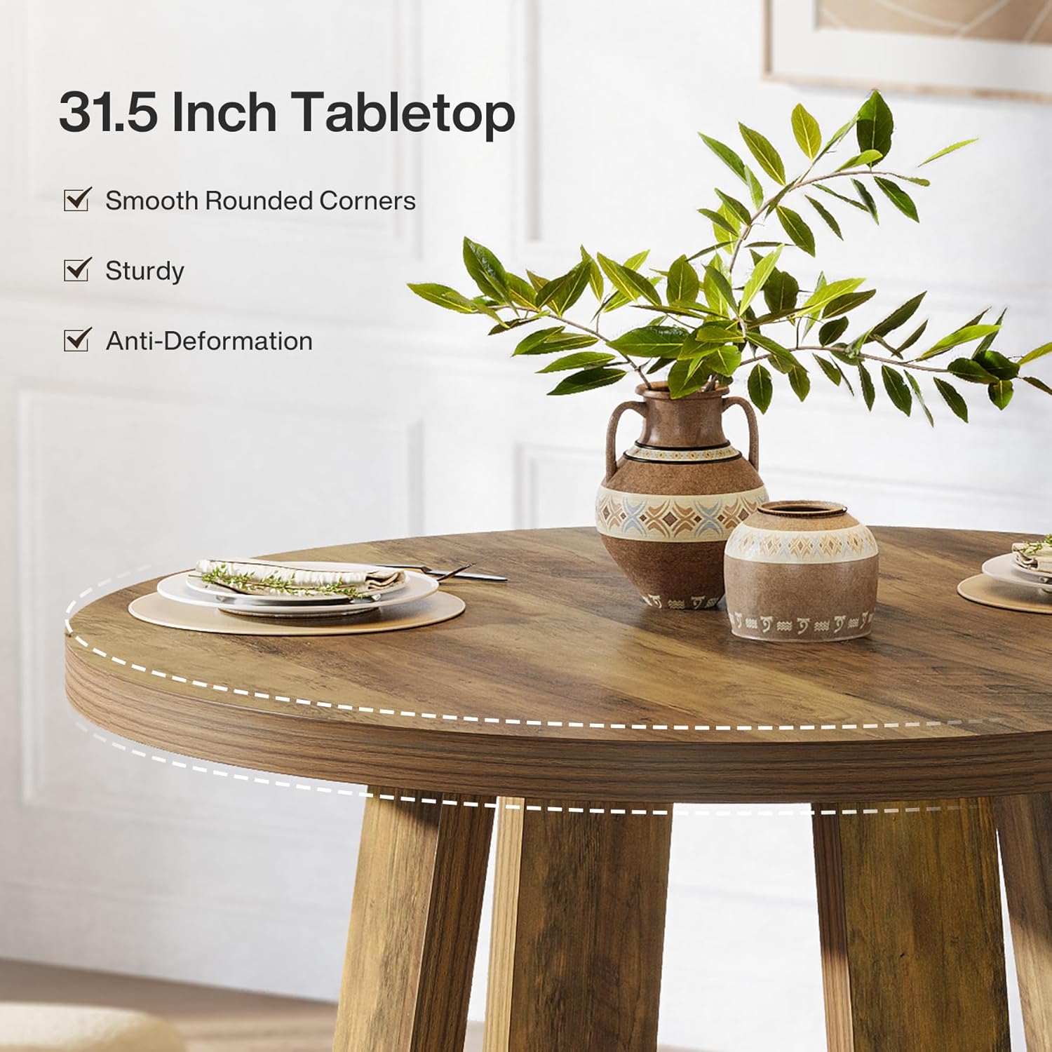 80 cm Kleiner Runder Esstisch für 2-4 Personen, Landhausstil Küchentisch für kleine Räume