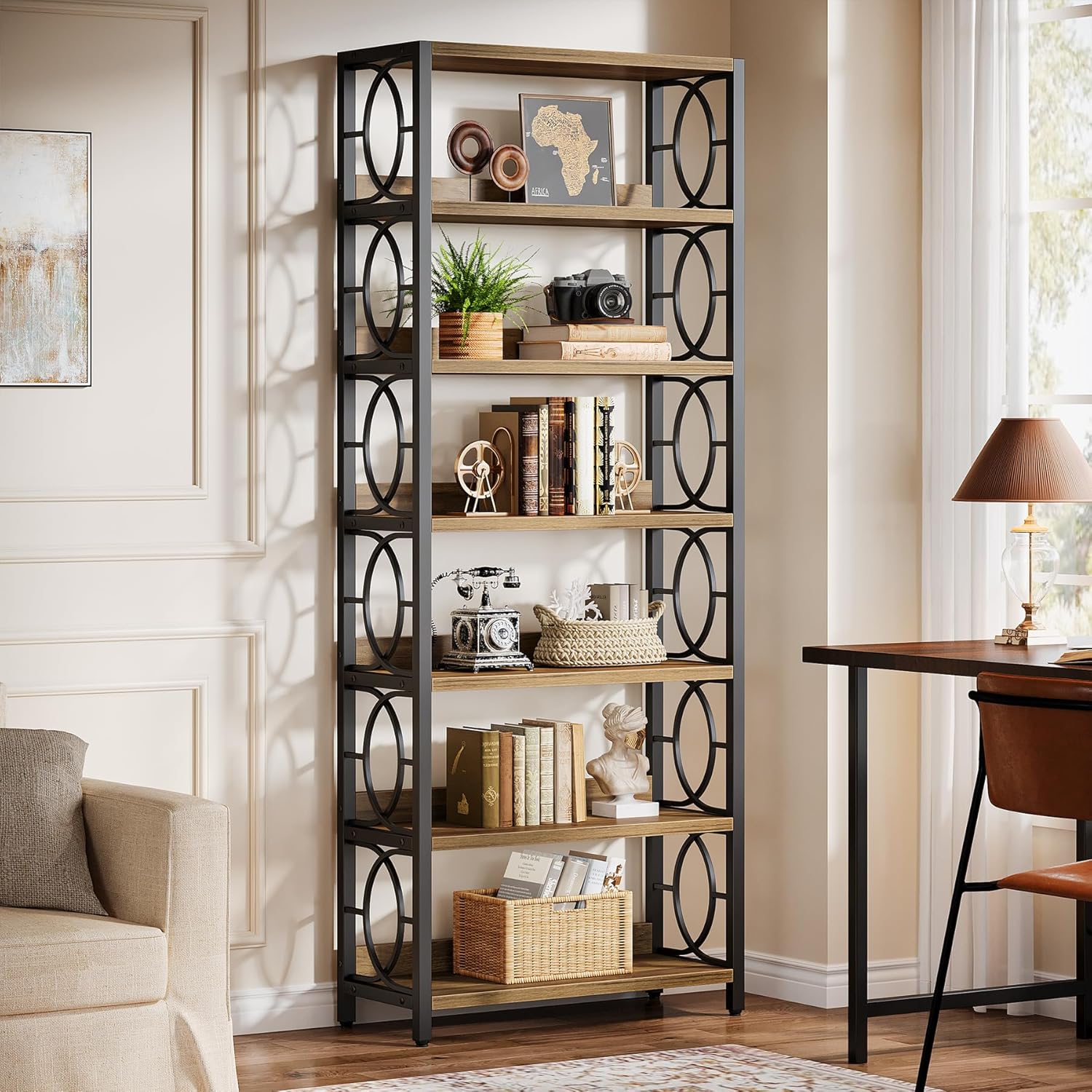 180 cm 6 Etagen Industrielles Bücherregal - Metallrahmen mit offenen Regalen