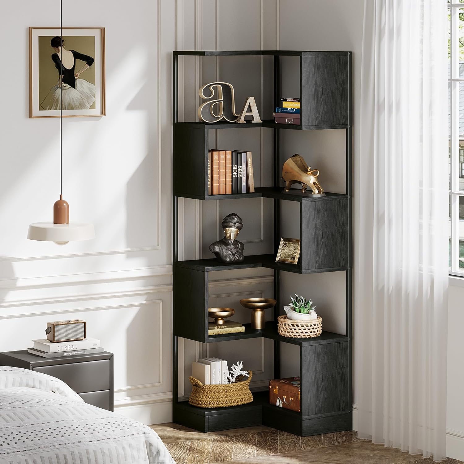 6-stöckiges Stand-Bücherregal, Ecke Bücherregal Einheit 180 cm