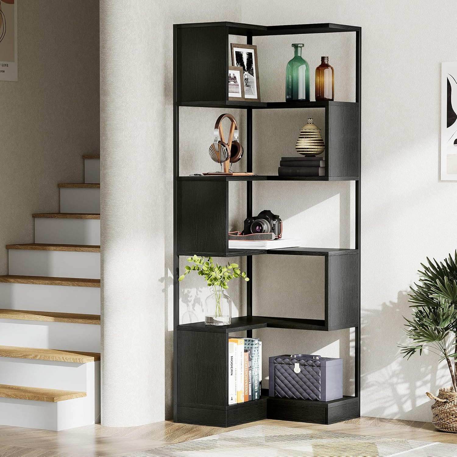 6-stöckiges Stand-Bücherregal, Ecke Bücherregal Einheit 180 cm