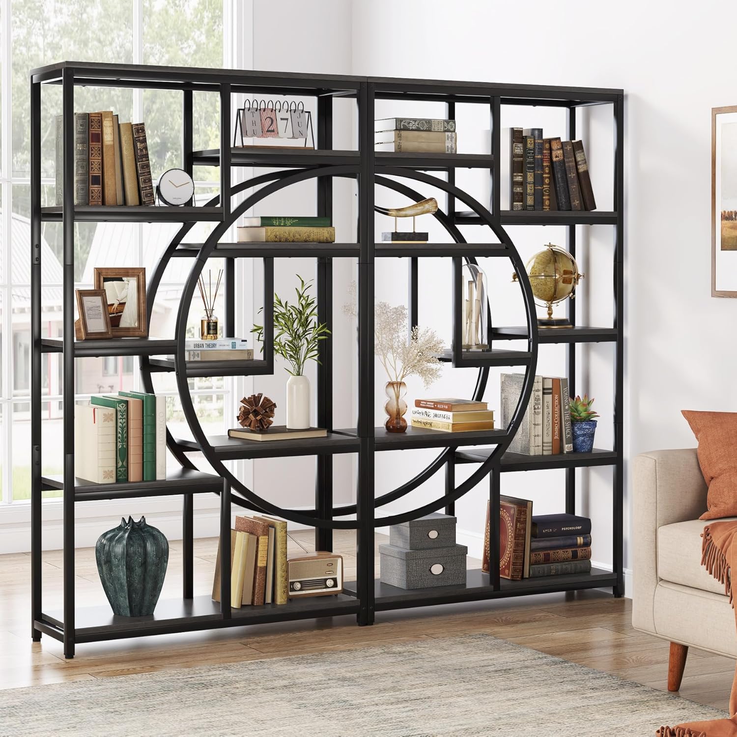 Freistehendes Bücherregal, 175 cm Etagere-Bücherregal mit 9 offenen Regalen