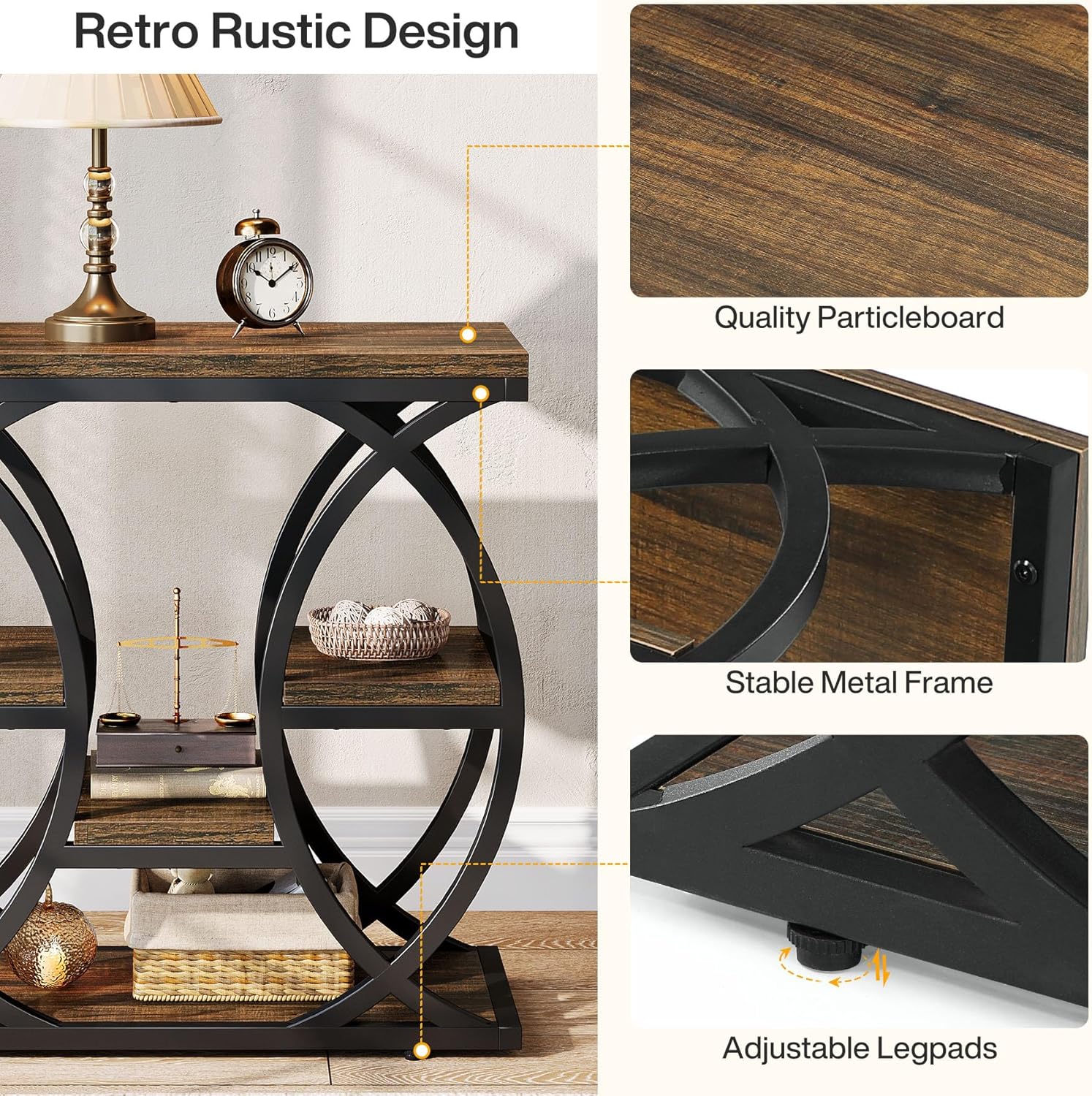Beistelltisch mit 4 Ablagen, 60cm schmaler Nachttisch mit Stauraum
