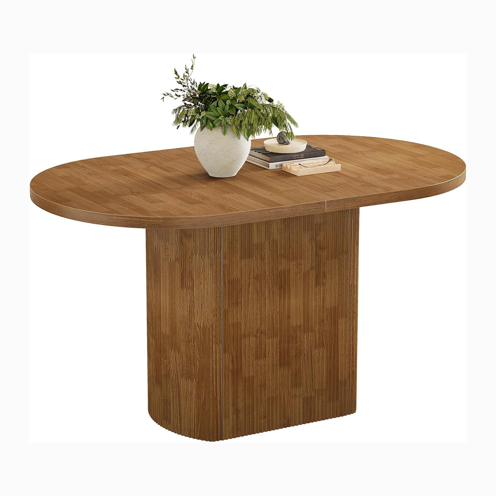 120 cm Ovale Esstisch für 4 Personen, rustikaler Landhaus-Küchentisch mit Holzgestell in Braun für Wohnküche