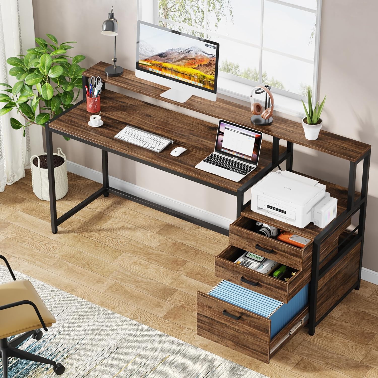 Ergonomischer Bürotisch - Tribesigns Schreibtisch mit Schubladen und Monitorständer