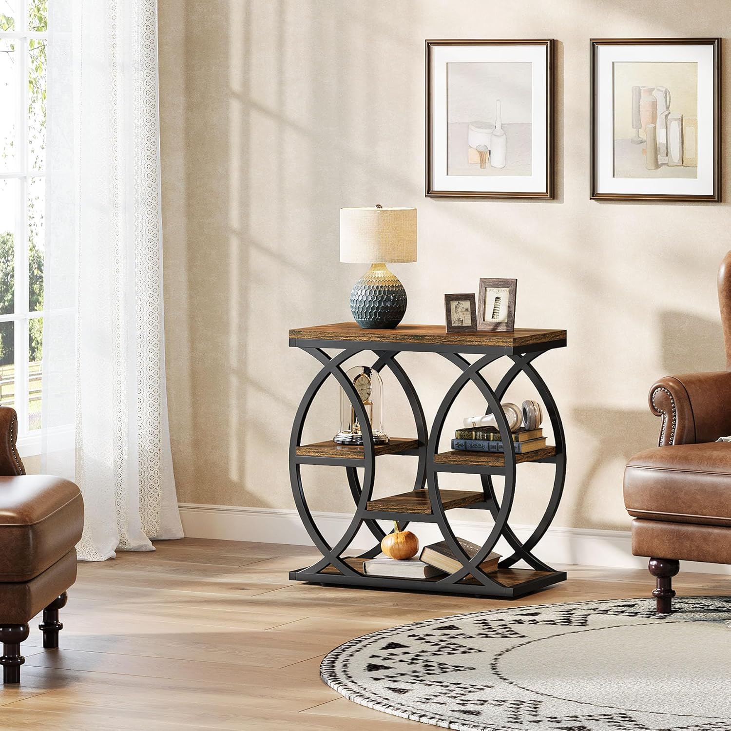 Beistelltisch mit 4 Ablagen, 60cm schmaler Nachttisch mit Stauraum