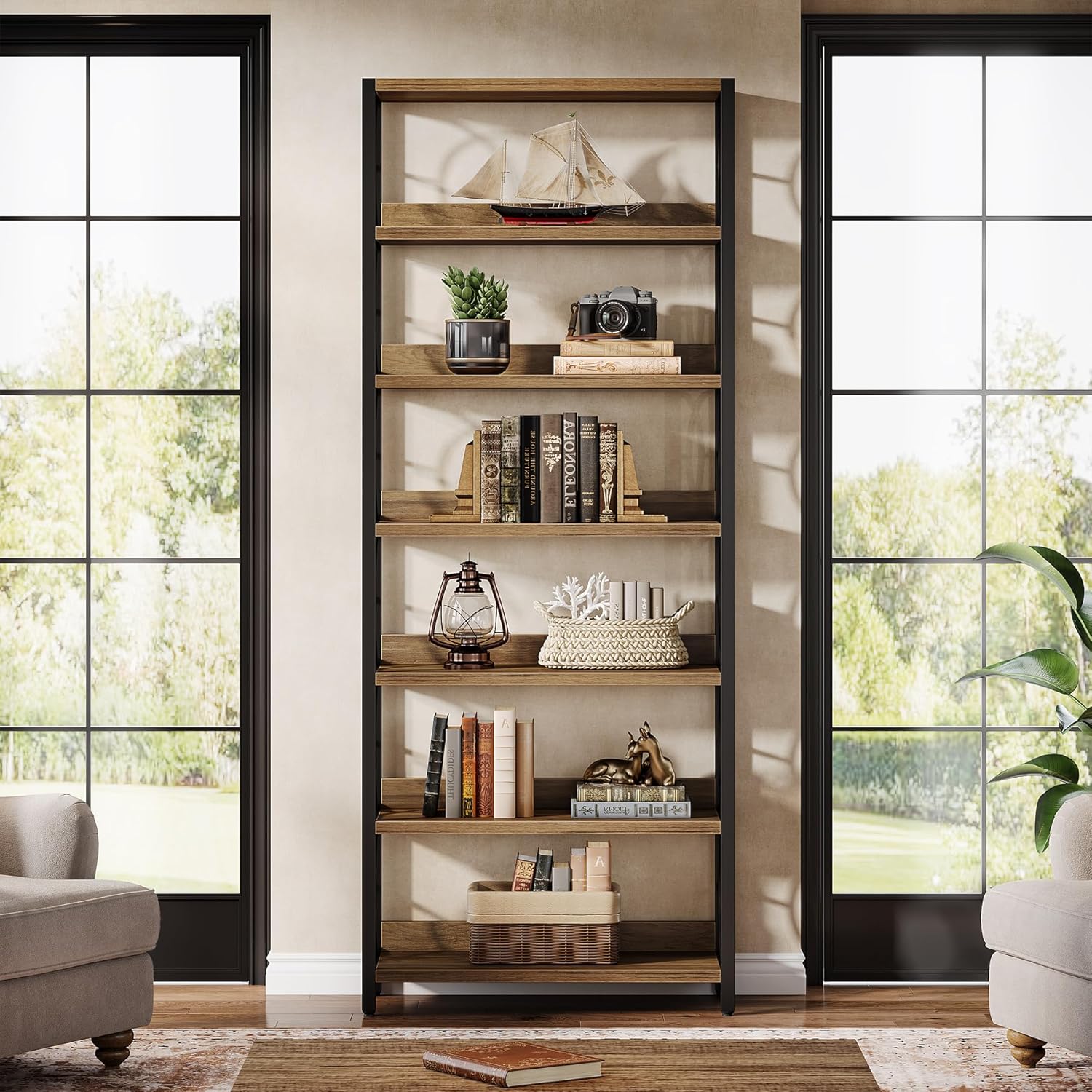 180 cm 6 Etagen Industrielles Bücherregal - Metallrahmen mit offenen Regalen