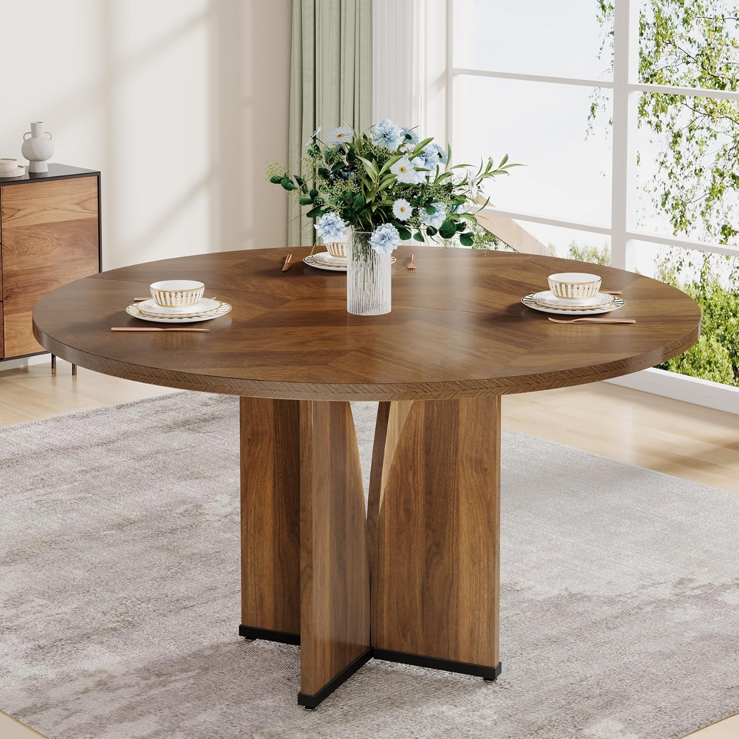 100 cm runder Esstisch aus Holz, Küchentisch im Landhausstil für 4 Personen