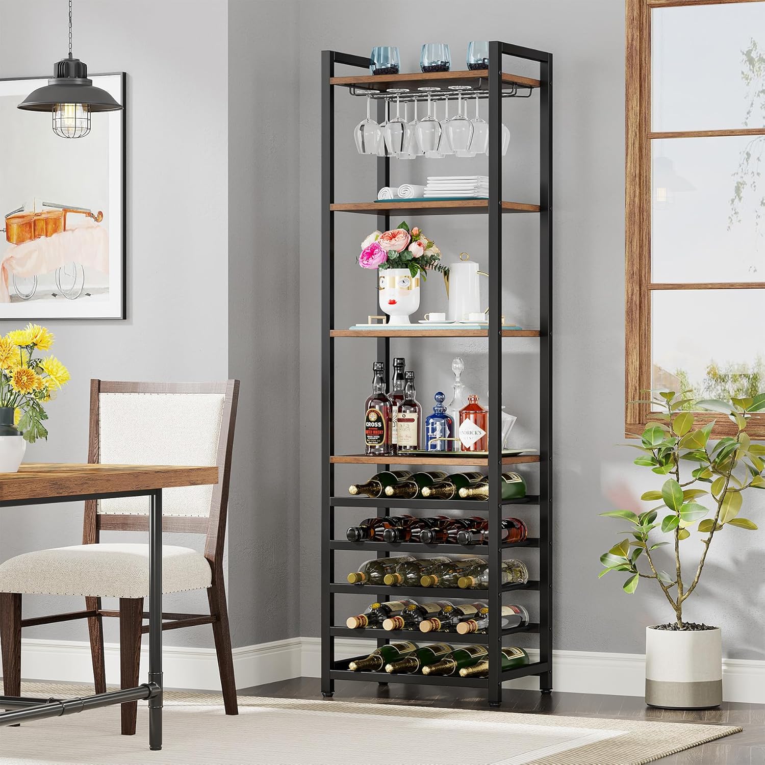 9-stöckiges Wein-Bäckerregal - Industrielles Weinregal mit Glashalter