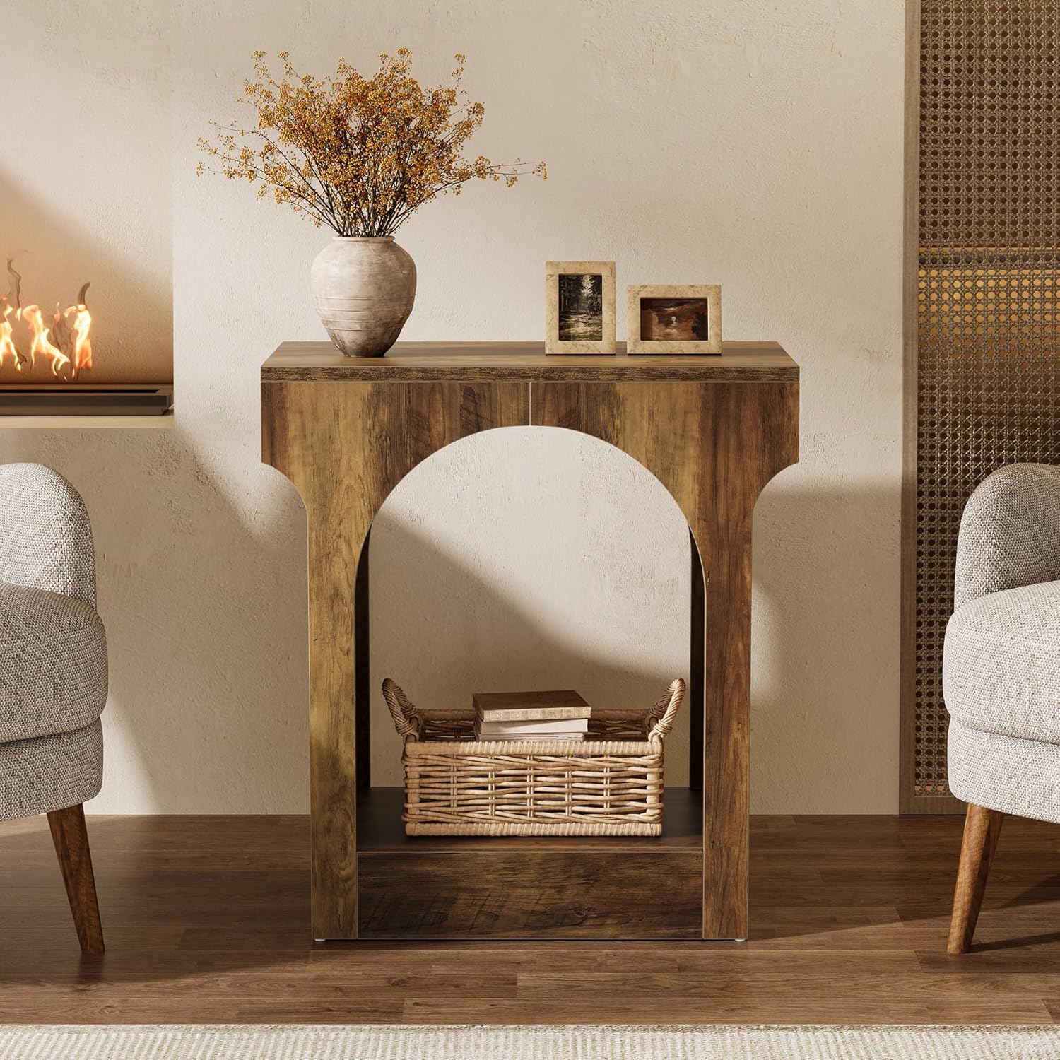 Beistelltisch mit Stauraum, schmal & braun für Wohn-/Schlafzimmer