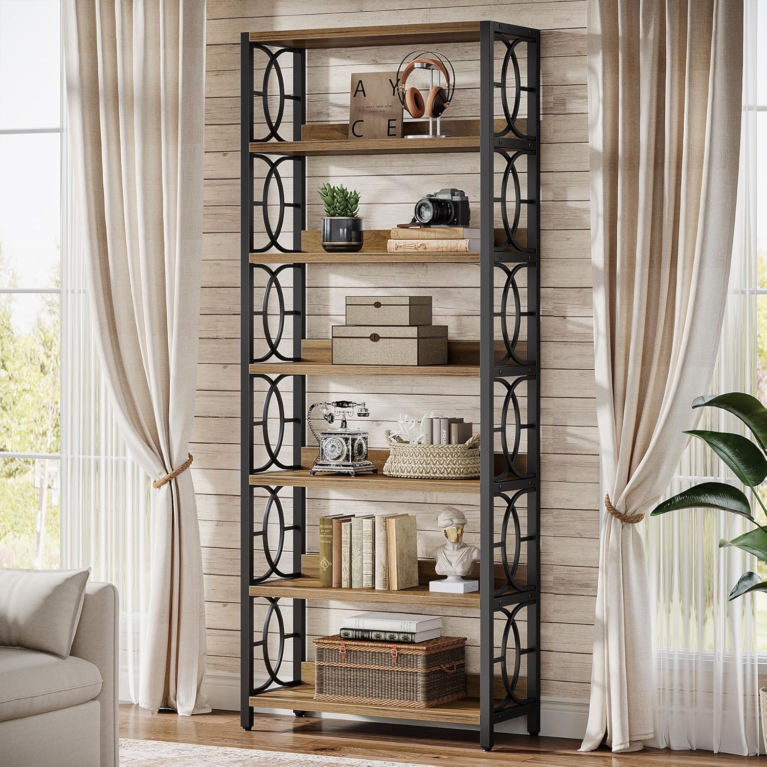 180 cm 6 Etagen Industrielles Bücherregal - Metallrahmen mit offenen Regalen