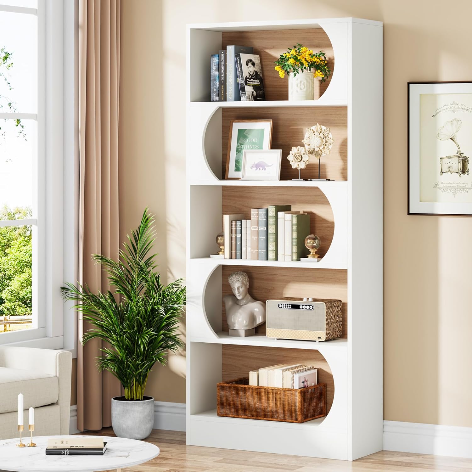 Modernes 5-stöckiges Bücherregal, 180 cm Höhe, freistehendes Design