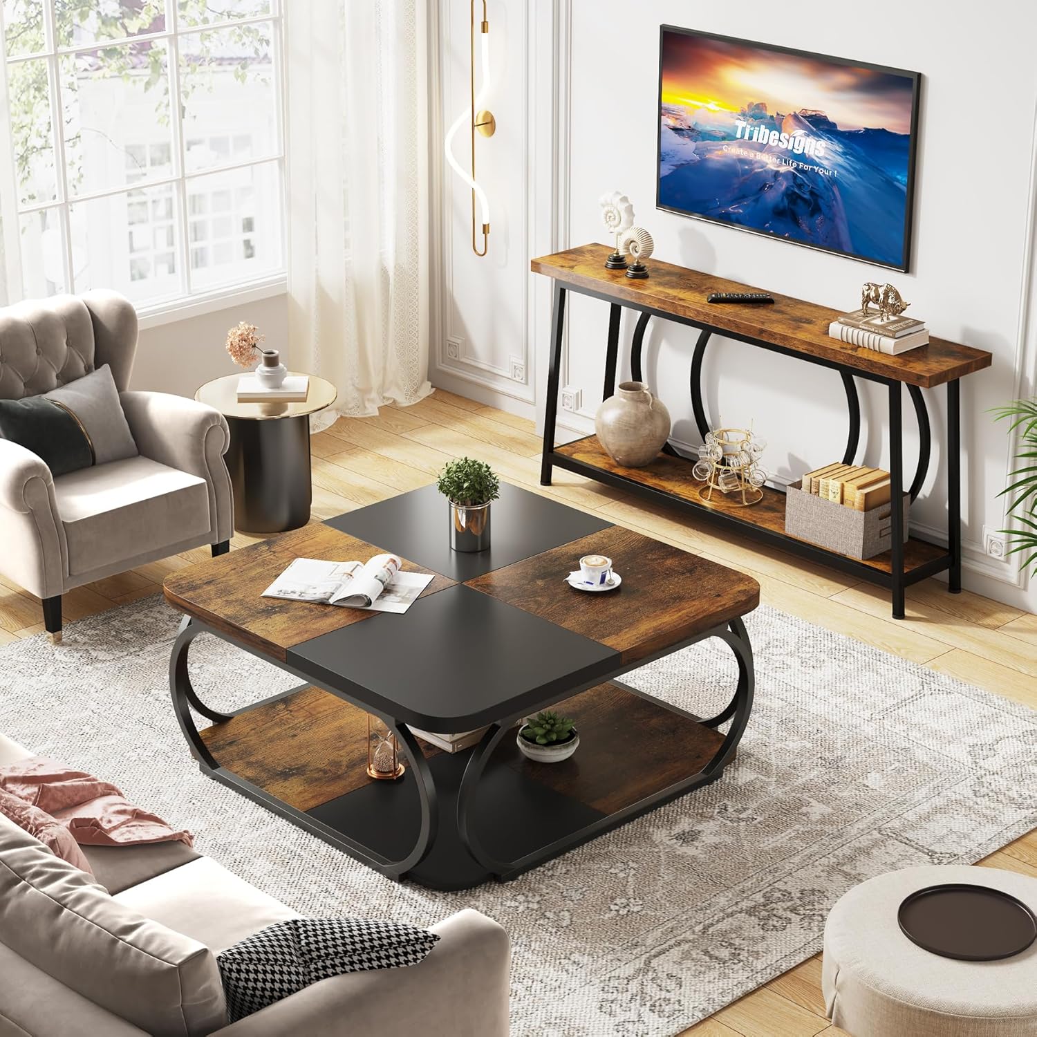 Quadratisch Couchtisch aus Holzwerkstoff Niedrig Wohnzimmertisch