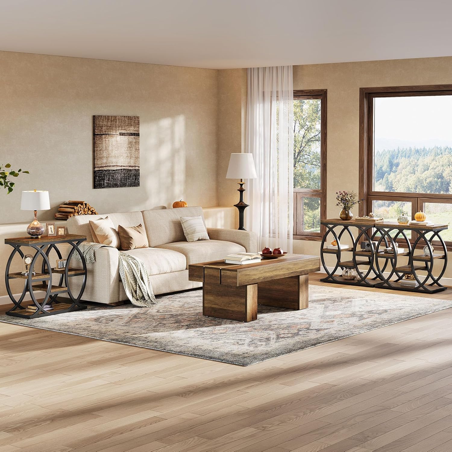 Beistelltisch mit 4 Ablagen, 60cm schmaler Nachttisch mit Stauraum