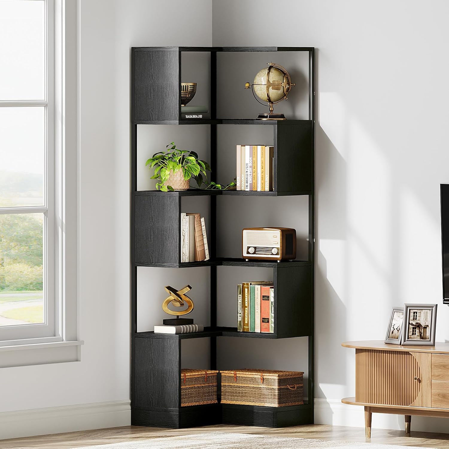 6-stöckiges Stand-Bücherregal, Ecke Bücherregal Einheit 180 cm