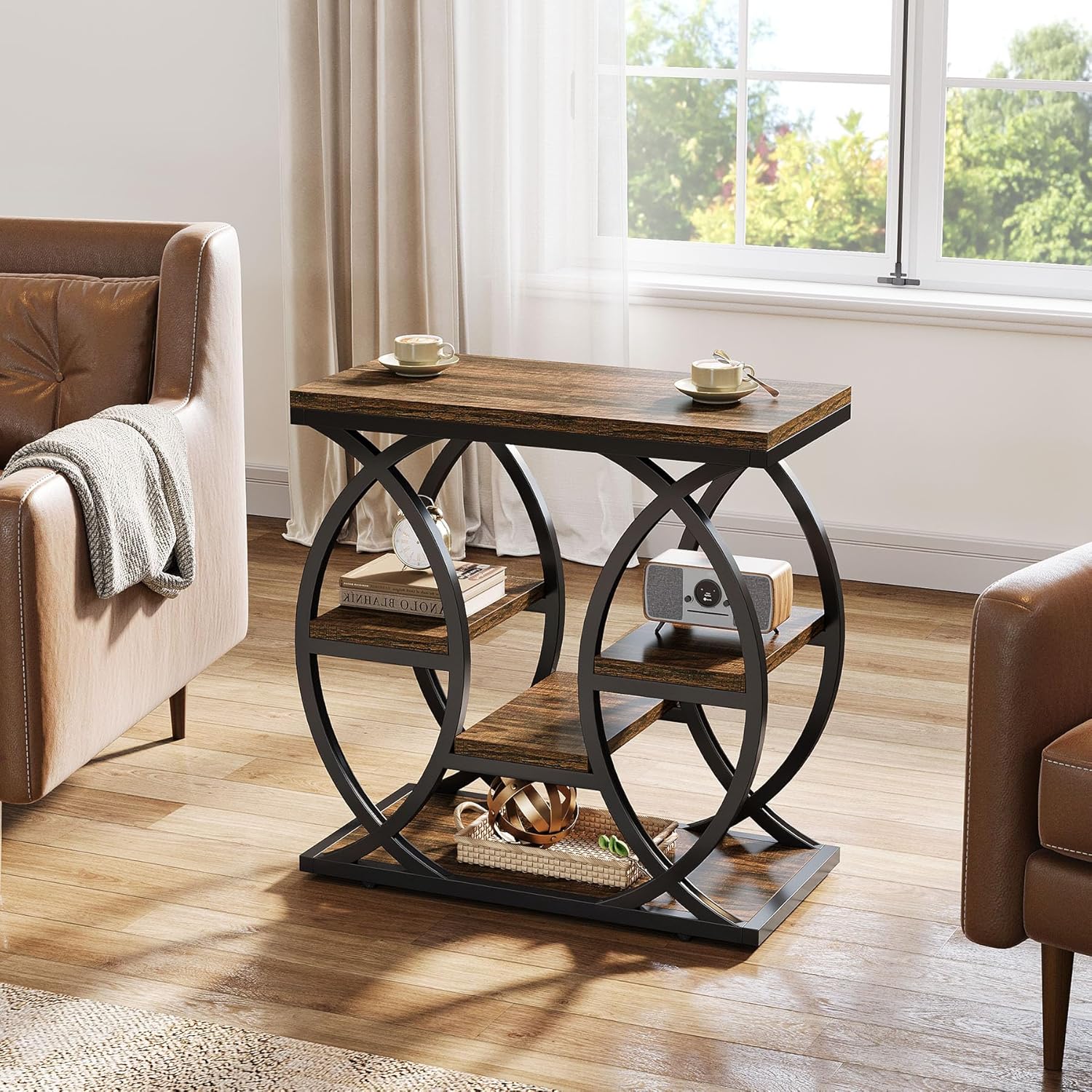 Beistelltisch mit 4 Ablagen, 60cm schmaler Nachttisch mit Stauraum