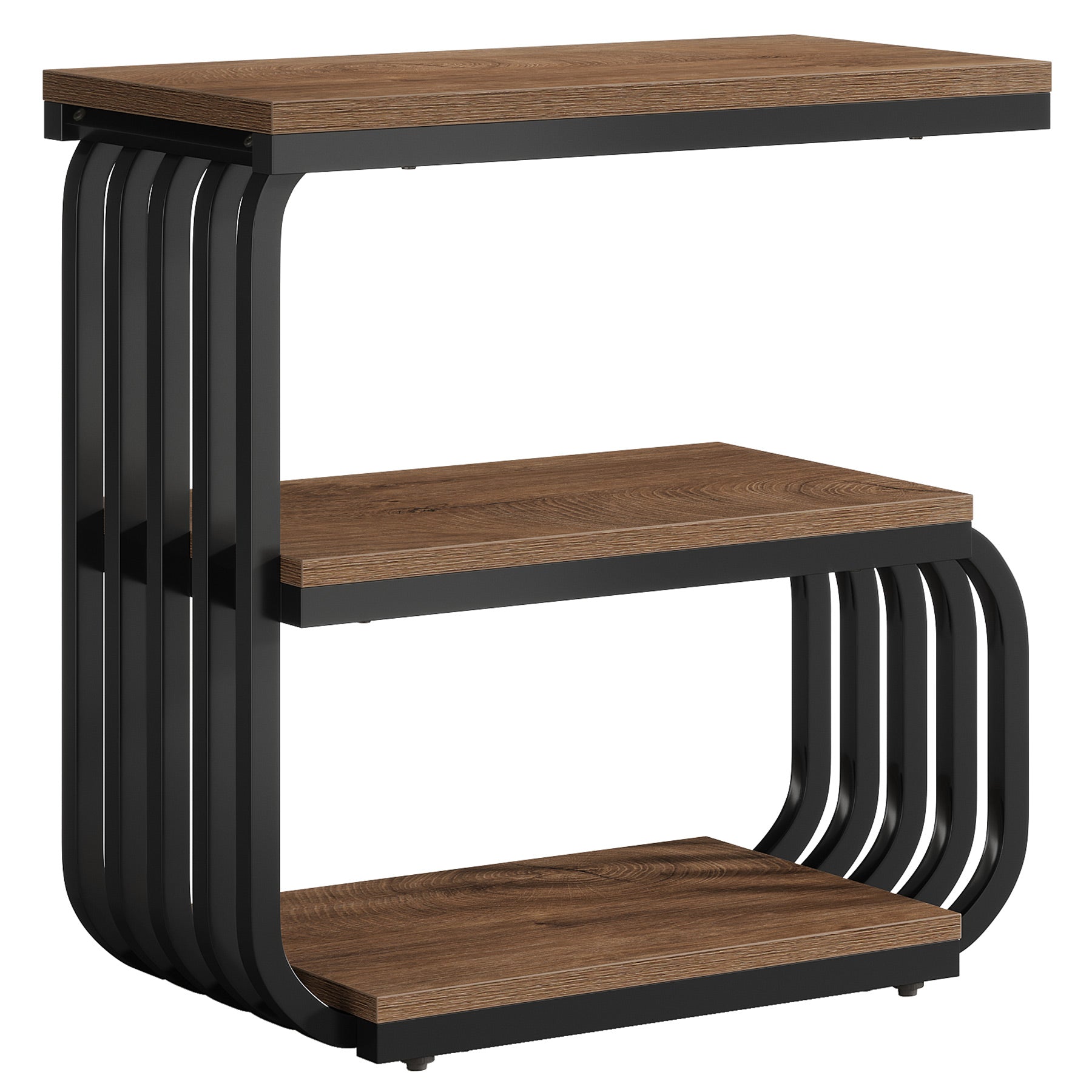 Schmaler 3-stufiger Nachttisch, Industrieller Beistelltisch mit Metallrahmen, Vintage Nachtschrank für Schlafzimmer, Wohnzimmer oder kleine Räume