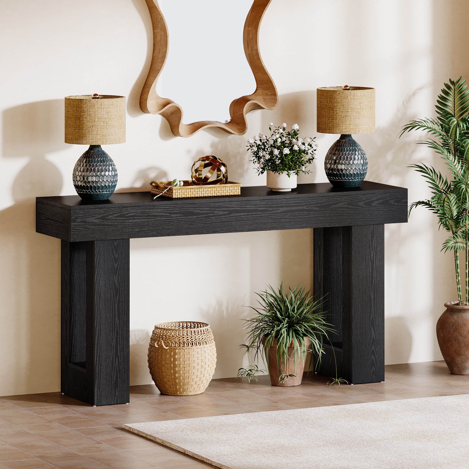 Konsolentisch 160 cm aus Holz, rechteckiger Sofatisch für hinter dem Sofa