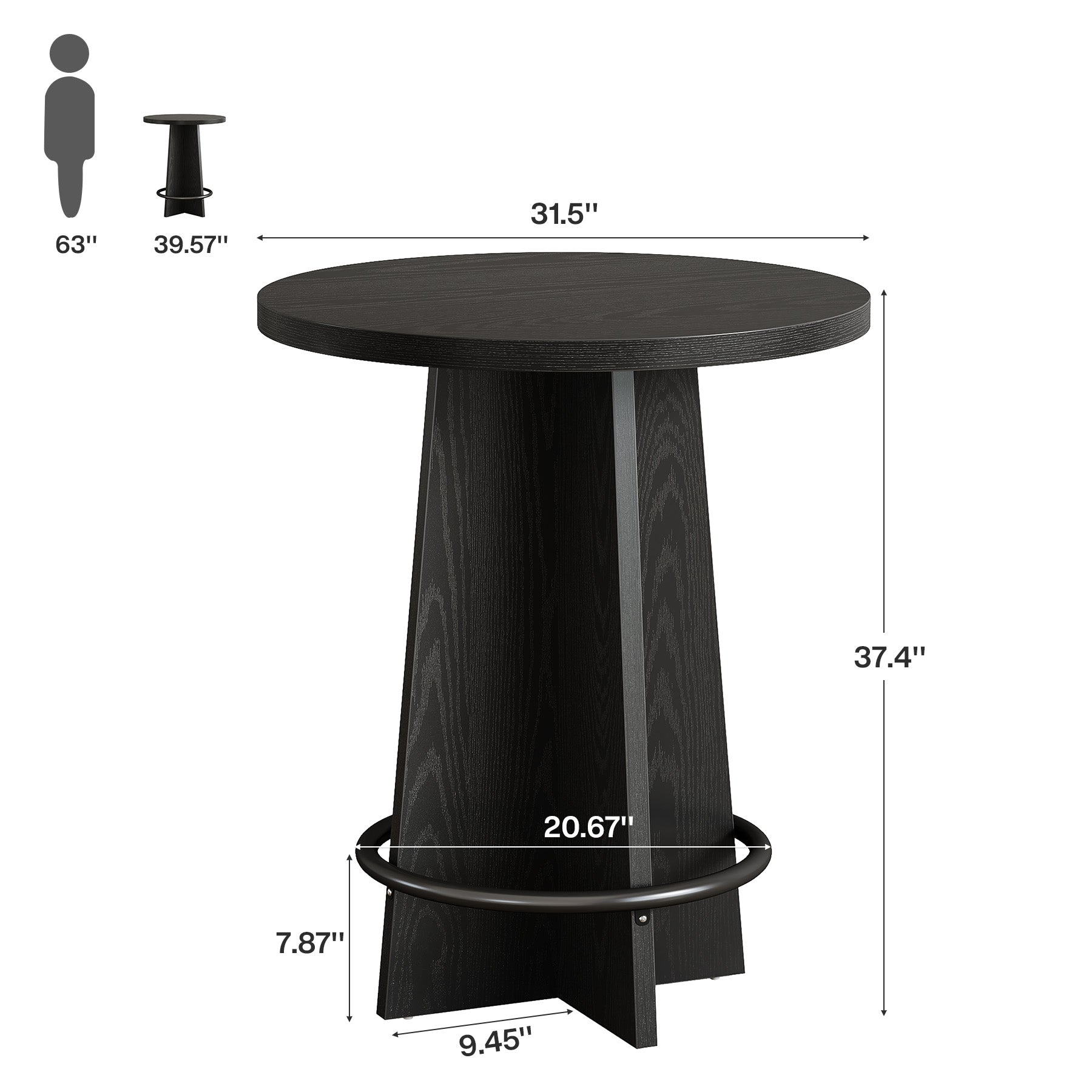 Runder Bartisch 95 cm hoch, Bistrotisch aus Holz mit Metall-Fußstütze