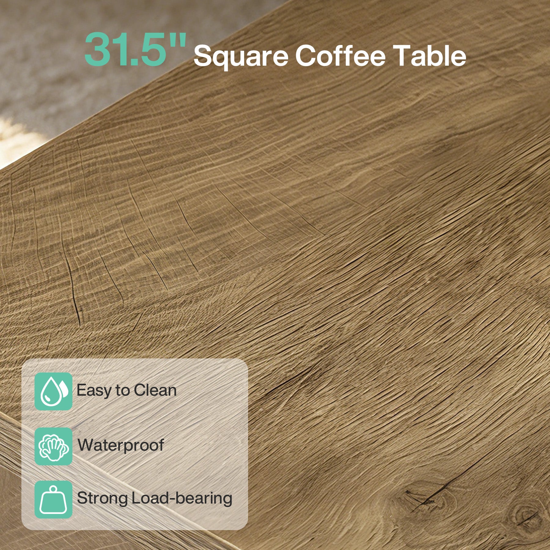 Tribesigns Kleiner quadratischer Couchtisch 80 cm, Beistelltisch im Landhausstil mit stabilem Sockel