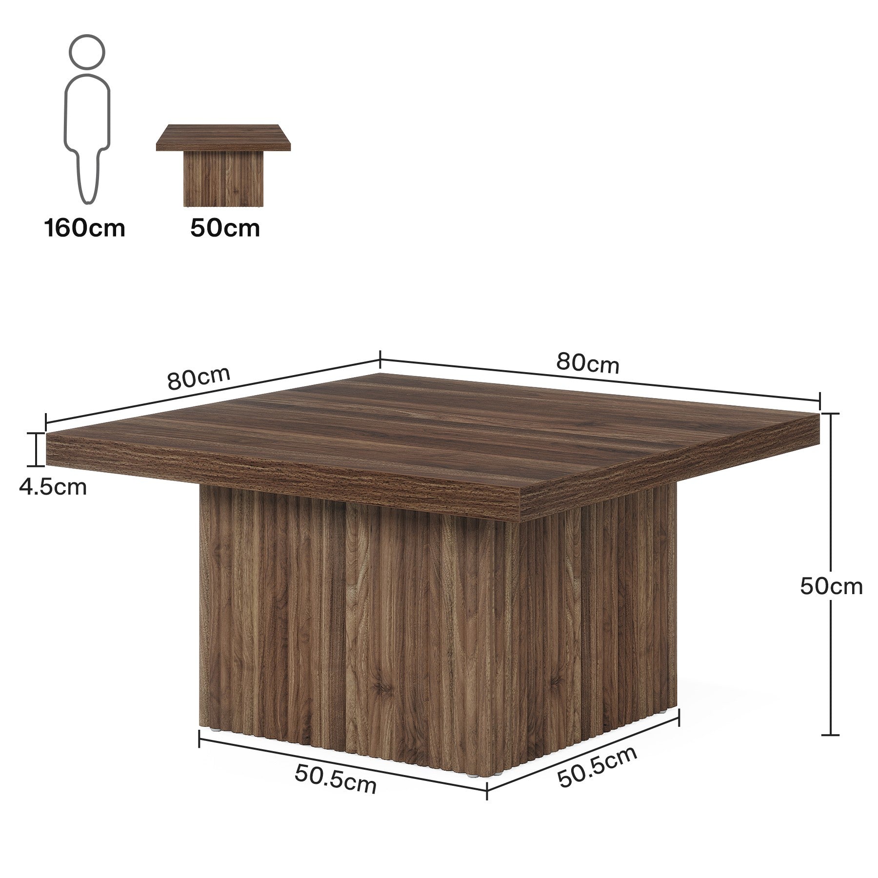 Quadratischer Couchtisch, 80cm Mitteltisch-Cocktailtisch aus Holz