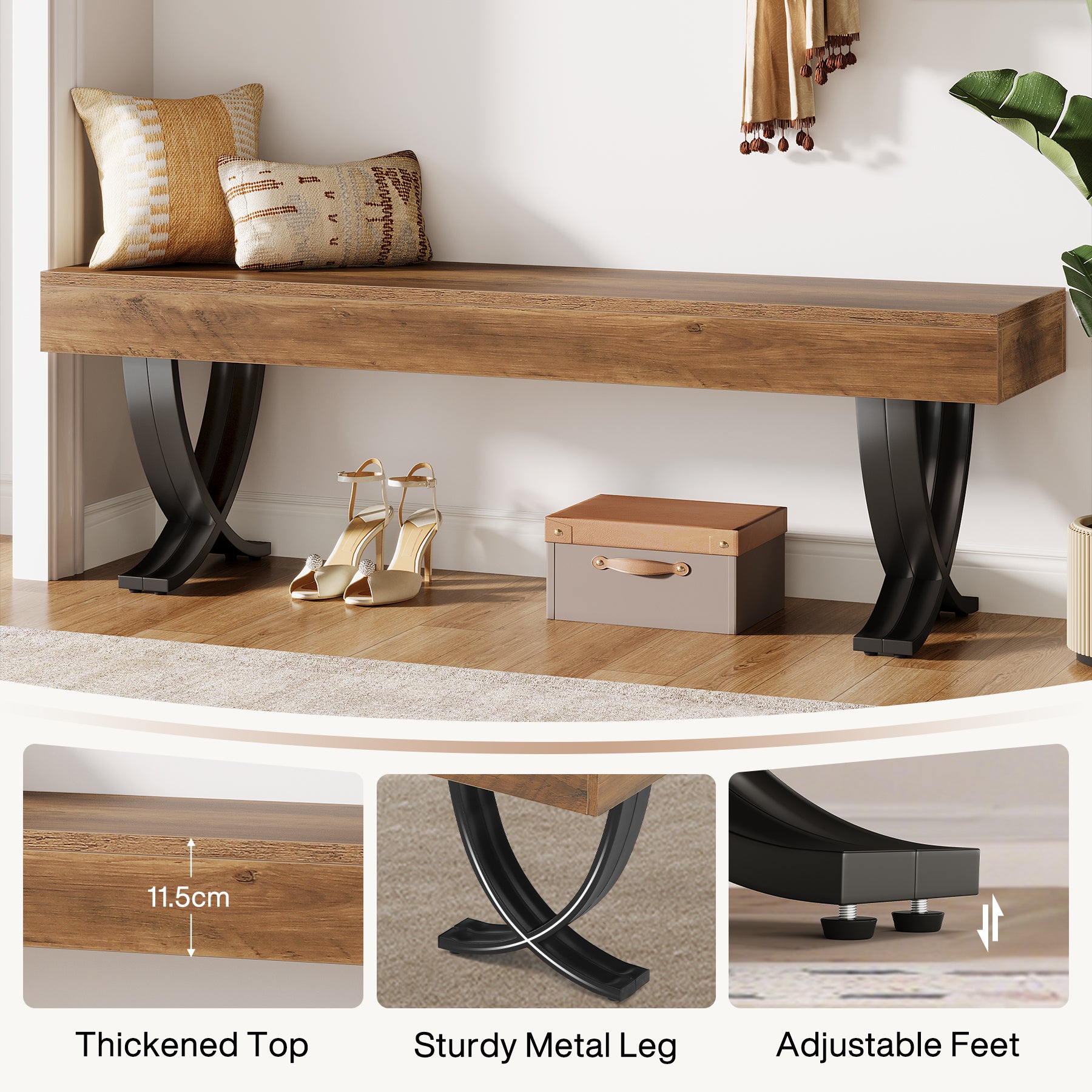 Tribesigns 140 cm Schuhbank im Industriestil, Sitzbank mit X-förmigen Metallbeinen als Fußende Bank